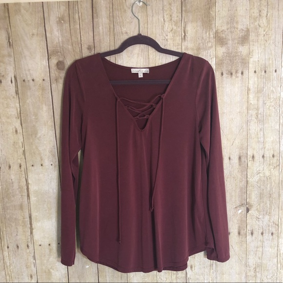 NWOT Tie Up Front V-Neck Long Sleeve Top - Picture 4 of 4